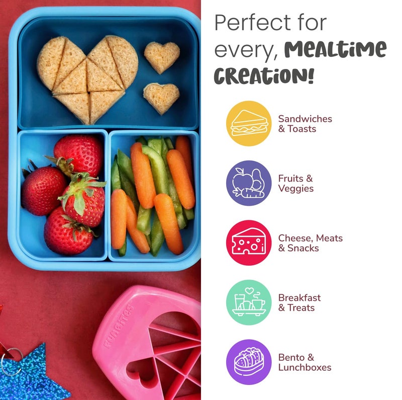 FUNBITES Sandwich Cutter for Kids Lunch, Mini Cookie Cutters, Bento Box Accessories, Cuts Food into Bite-Size Shapes for Toddler Lunch, Great for picky eaters - Red Hearts 1pk - Image 5